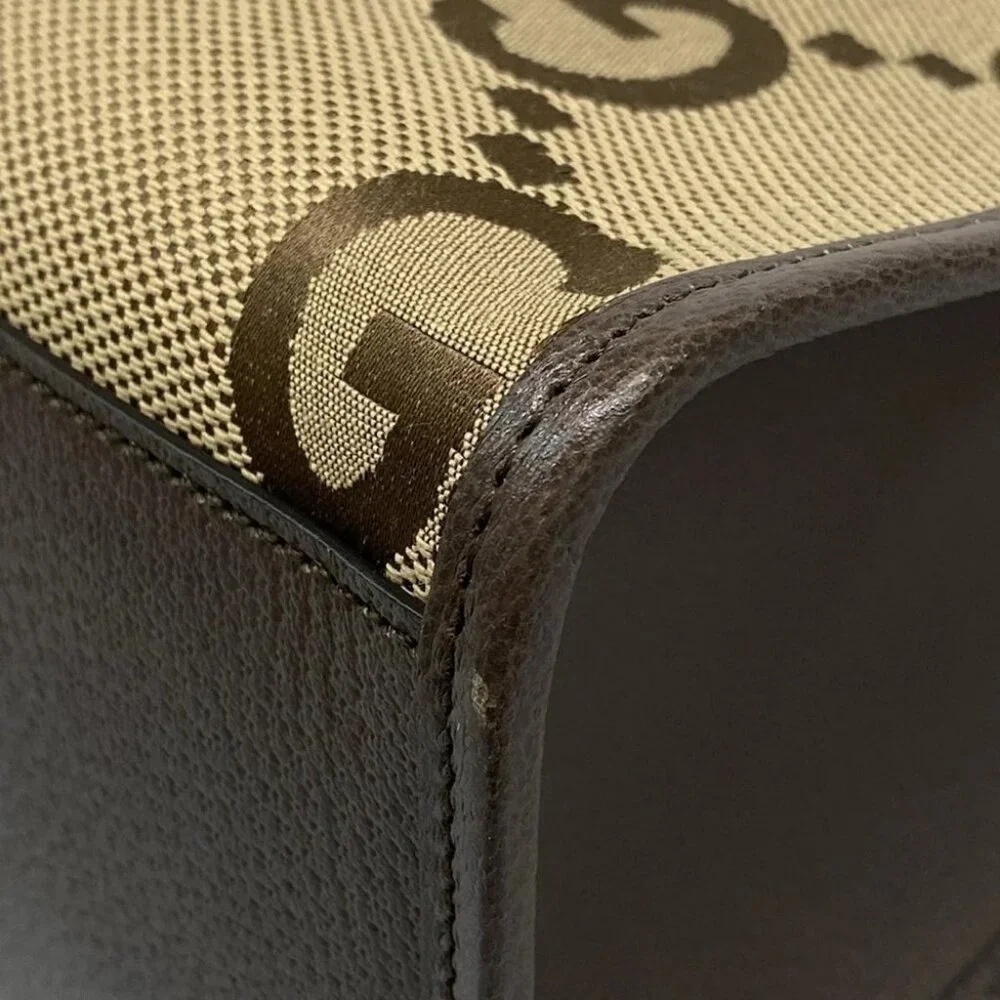 GUCCI JumboGG Tote Bag Beige Dark Brown Jacquard Leather Jumbo GG Canvas - Picture 6 of 15